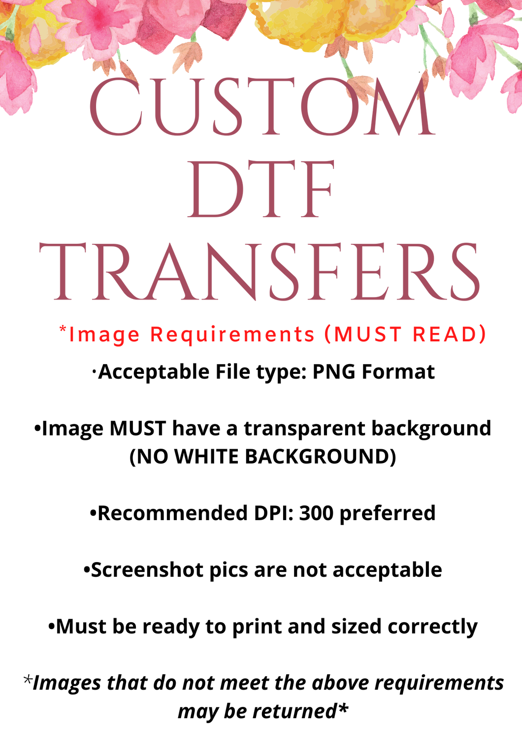 Custom DTF Transfers Gang Sheets